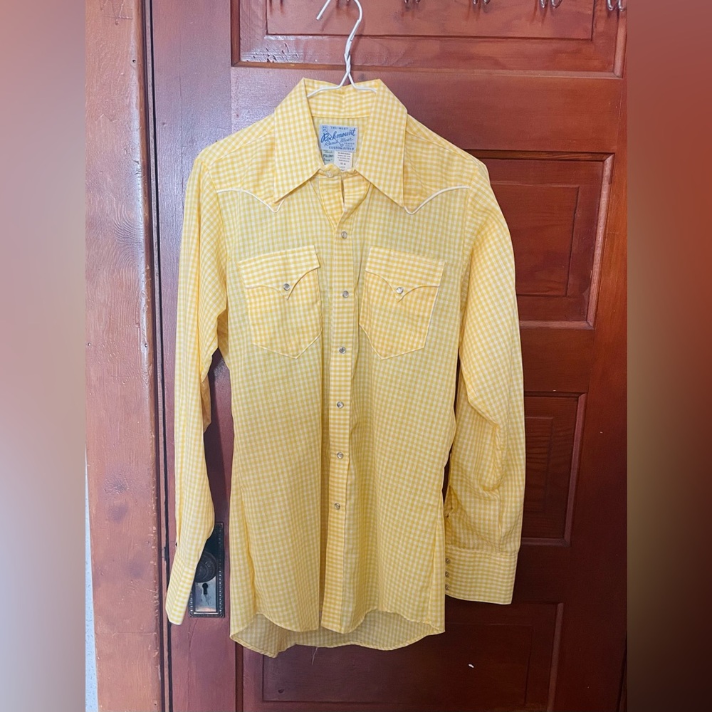 Vintage western shirt, long sleeved, retro western, pearl snap, yellow checkered